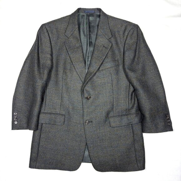 VTG Burberrys Grey Herringbone Sport Coat Blazer Suit Jacket Made in USA Men 40S - Picture 1 of 15